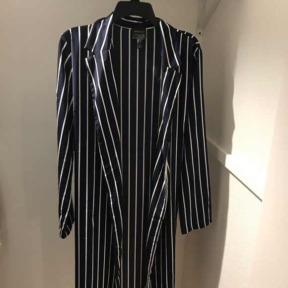 Forever 21 Jackets & Blazers - Navy & White Striped Duster Jacket